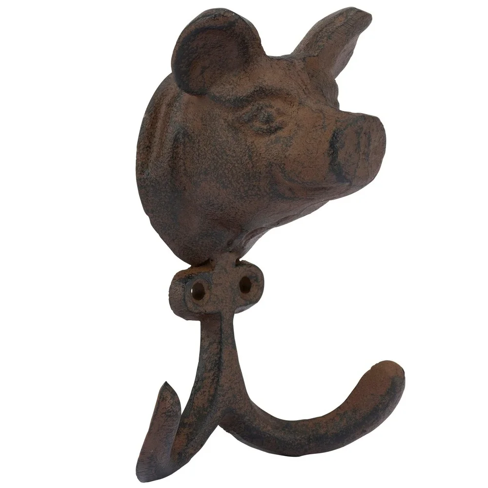 Cast Iron Pig Double Wall Hook Rustic Farmhouse Decor Kitchen Apron Hooks